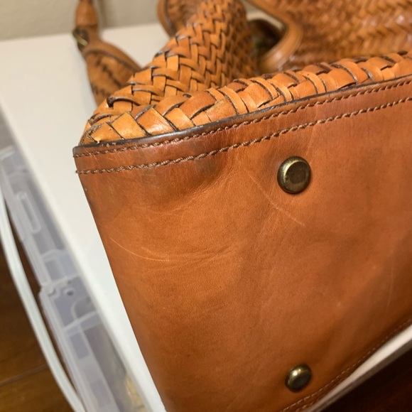 COLE HAAN Genevieve Weave Large Triangle Tote Hobo Bag Purse British Tan Cognac - Picture 6 of 11